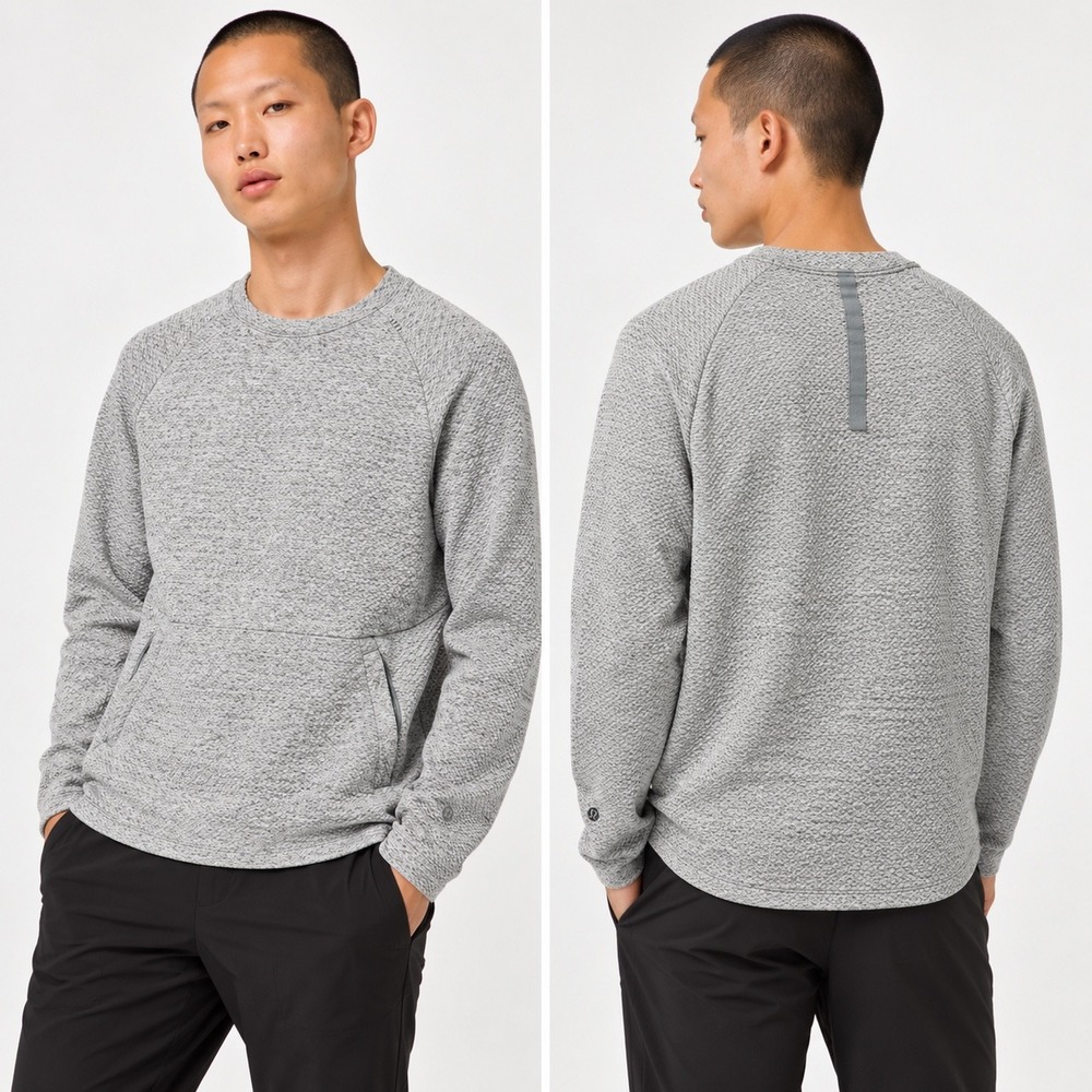 Lululemon At Ease Crew Sweatshirt Mens XL Heathered Grey Textured Pullover